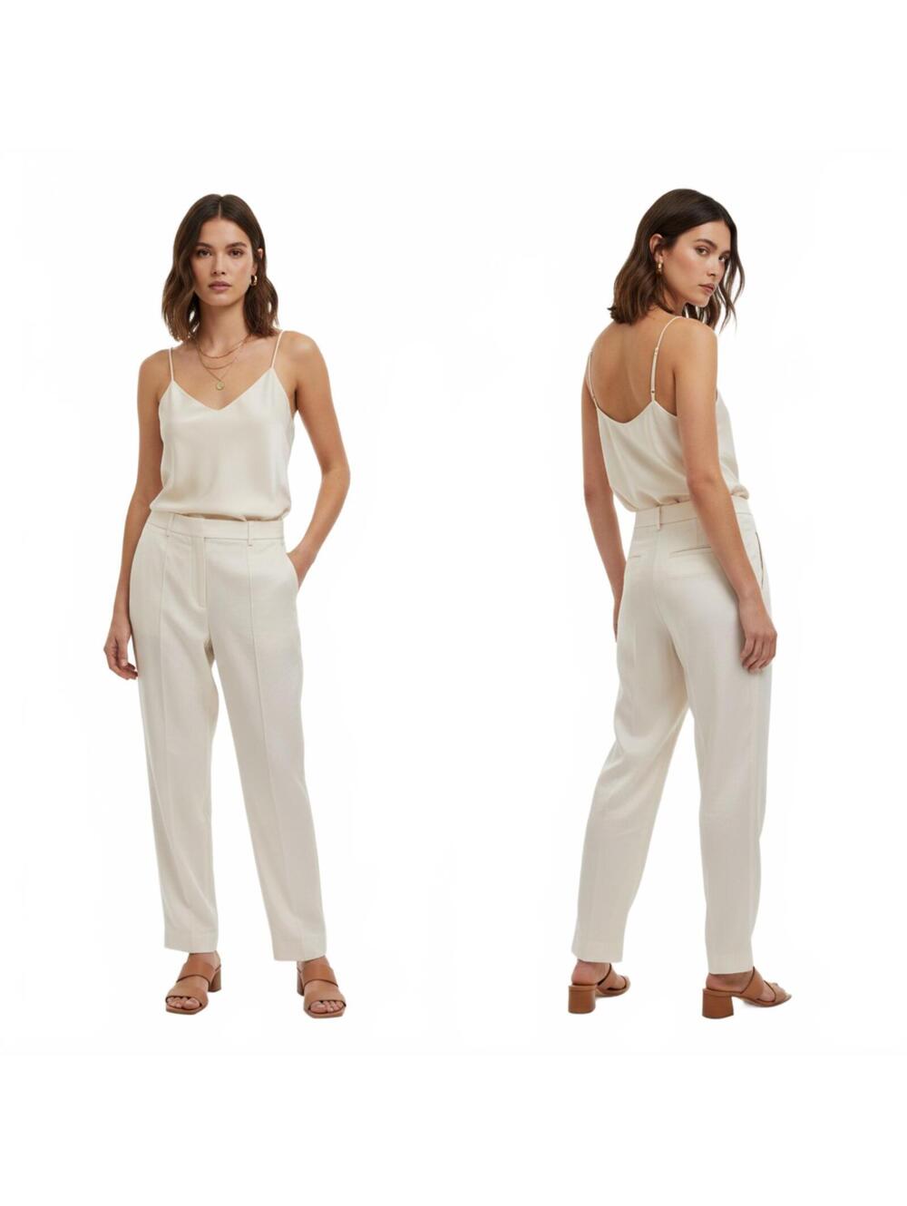 Vince Linen Blend Relaxed Fit Cropped Pants Ivory Women's Size XL TG